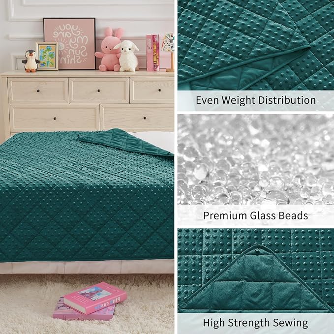 Green Weighted Blanket Kids 7lbs, 40"x60", Breathable Cooling Minky Heavy Throw Blanket for 60-90lbs, Soft Winter Thick Big Blankets Weighted Comforter Gift for Sleeping
