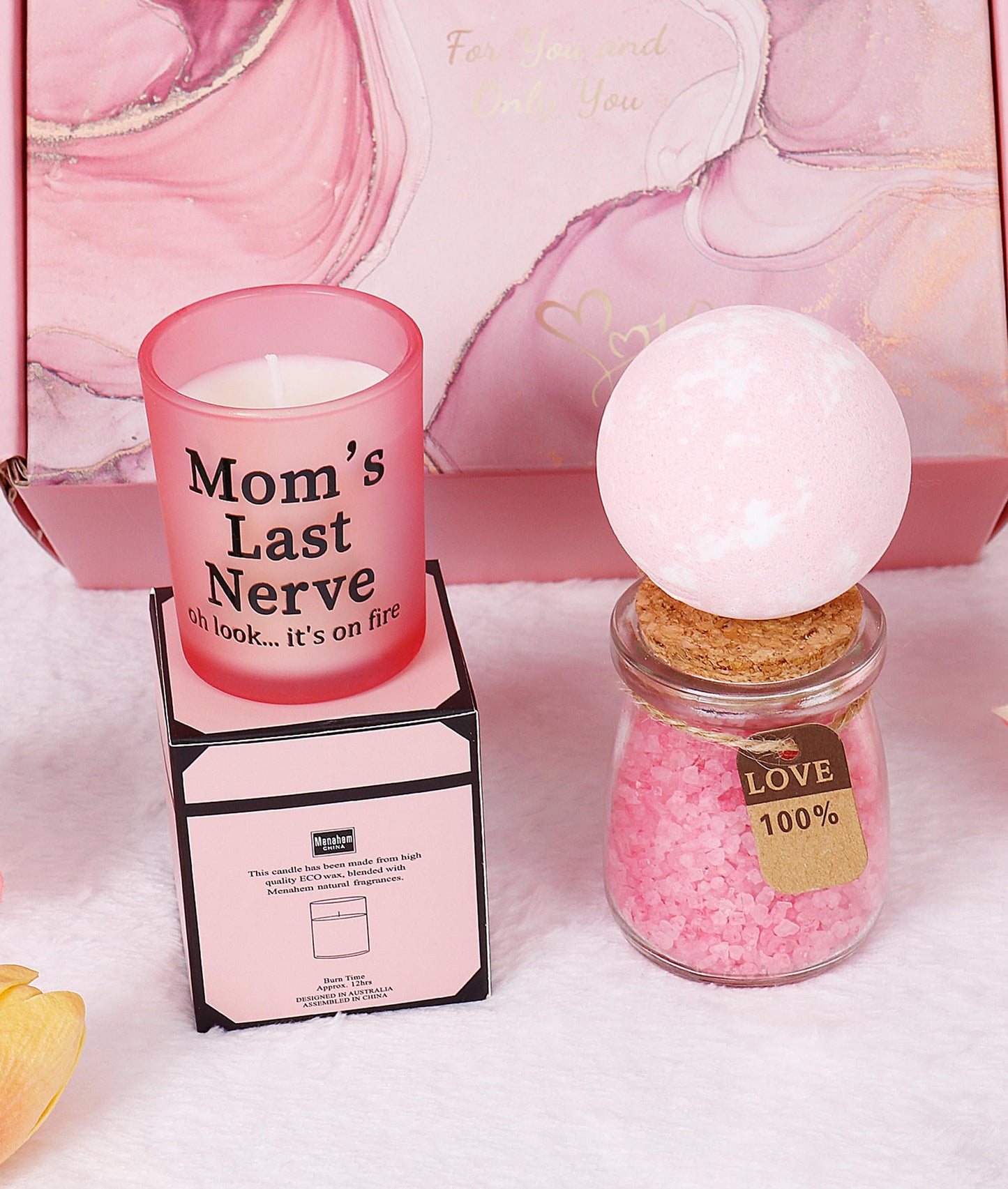 ONEVIVE Birthday & Christmas Gifts for Mom, Women & Friends - Relaxing Spa Gift Basket with Tumbler & Candle Set