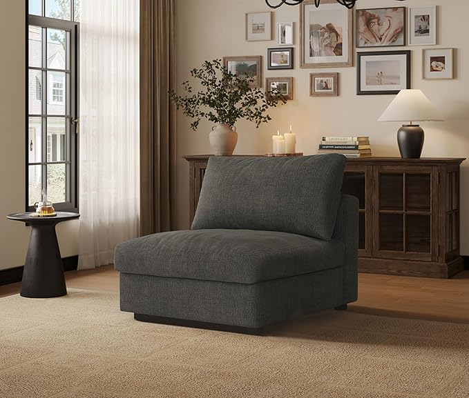 Cloud Modular Sectional Sofa Couch with Storage Ottoman, Oversized Sectional Couches for Living Room, Single Seat, Chenille, Dark Gray