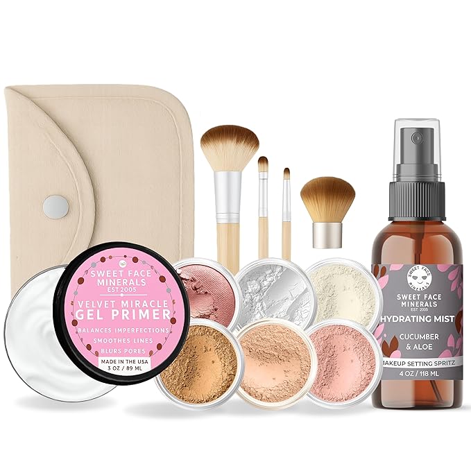 FLAWLESS COMPLEXION KIT (DEEP TAN) Full Size Mineral Makeup Set Matte Foundation Bare Face Sheer Powder Cover