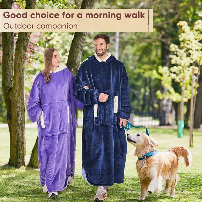 yescool Wearable Blanket Hoodie, Flannel Sherpa Fleece Blanket Sweatshirt for Adults Women Men,One Size Fits All