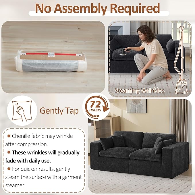 88''Cloud Boneless Sectional Couch, Modular Sectional Sofa Deep Seat, Upholstered Convertible Comfy Loveseat Chenille Memory Foam Sofa Couches for Living Room, Dark