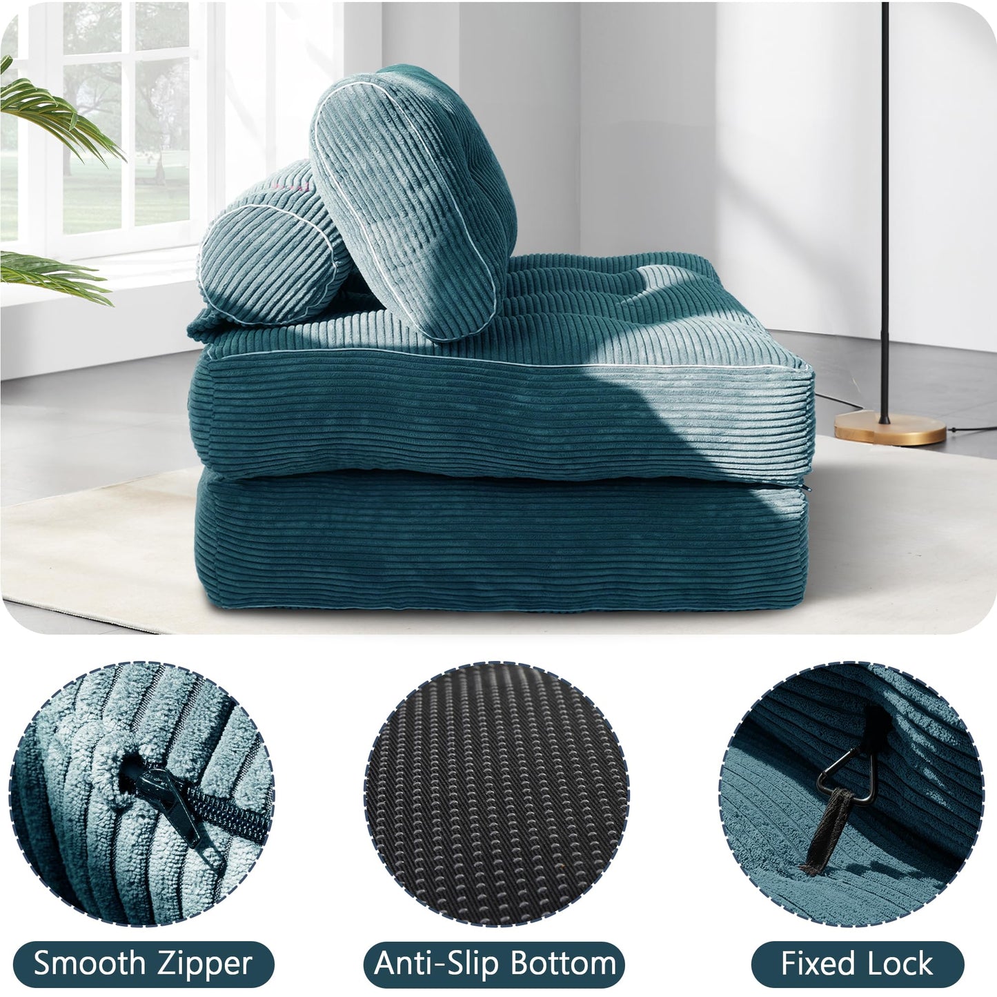 LFCREATOR Folding Sofa Bed,Convertible Sleeper Chair for Adults, Folding Sofa Bed Foam Filling Couch with Pillow，Sleeper Chairs Single Size Floor Mattress,Dark Blue