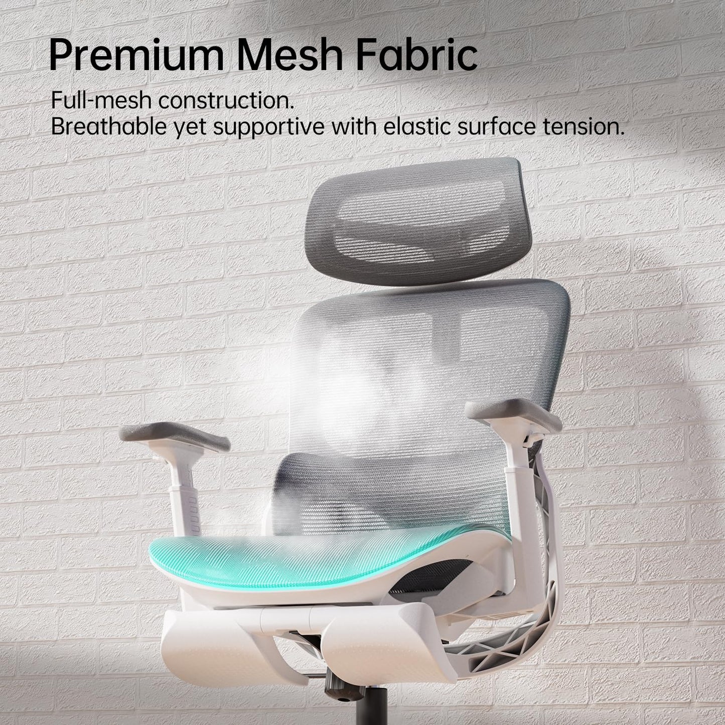 Hbada P2 Ergonomic Office Chair, Office Chair with 3D Lumbar Support, Mesh Chairs with 3D 360° Rotation Arm & 3D Headrest, 135° Stepless Tilt Function, White(with Footrest)