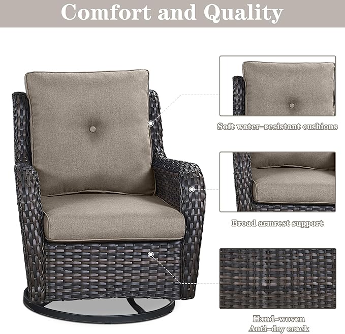 Belord 4 Pieces Patio Furniture Sets, Wicker Patio Swivel Glider Chair with Ottomans, Outdoor Furniture Set for Outside Porch, Deck, Balcony, Garden