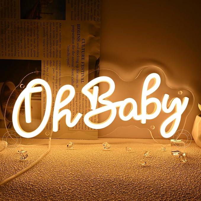 SYLHOME Oh Baby Led Neon Light Sign Nursery Bedroom Wall Decor Sign Baby Shower Kids Birthday Christmas Party Backdrop Dec...