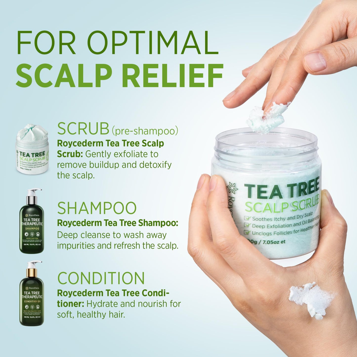 Roycederm Tea Tree Antifungal Shampoo: Folliculitis Shampoo for Dry Scalp, Dandruff, and Itchy Scalp - Medicated Clarifying shampoo with Tea Tree Oil, Paraben & Sulfate Free
