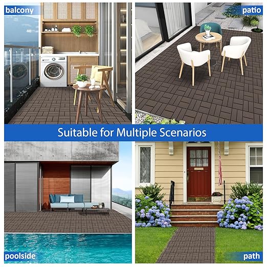 27 PCS 12x12 Inch Interlocking Deck Tiles - Waterproof All-Weather Outdoor Patio Flooring for Pool, Balcony, Backyard, Porch & Garden, Chocolate