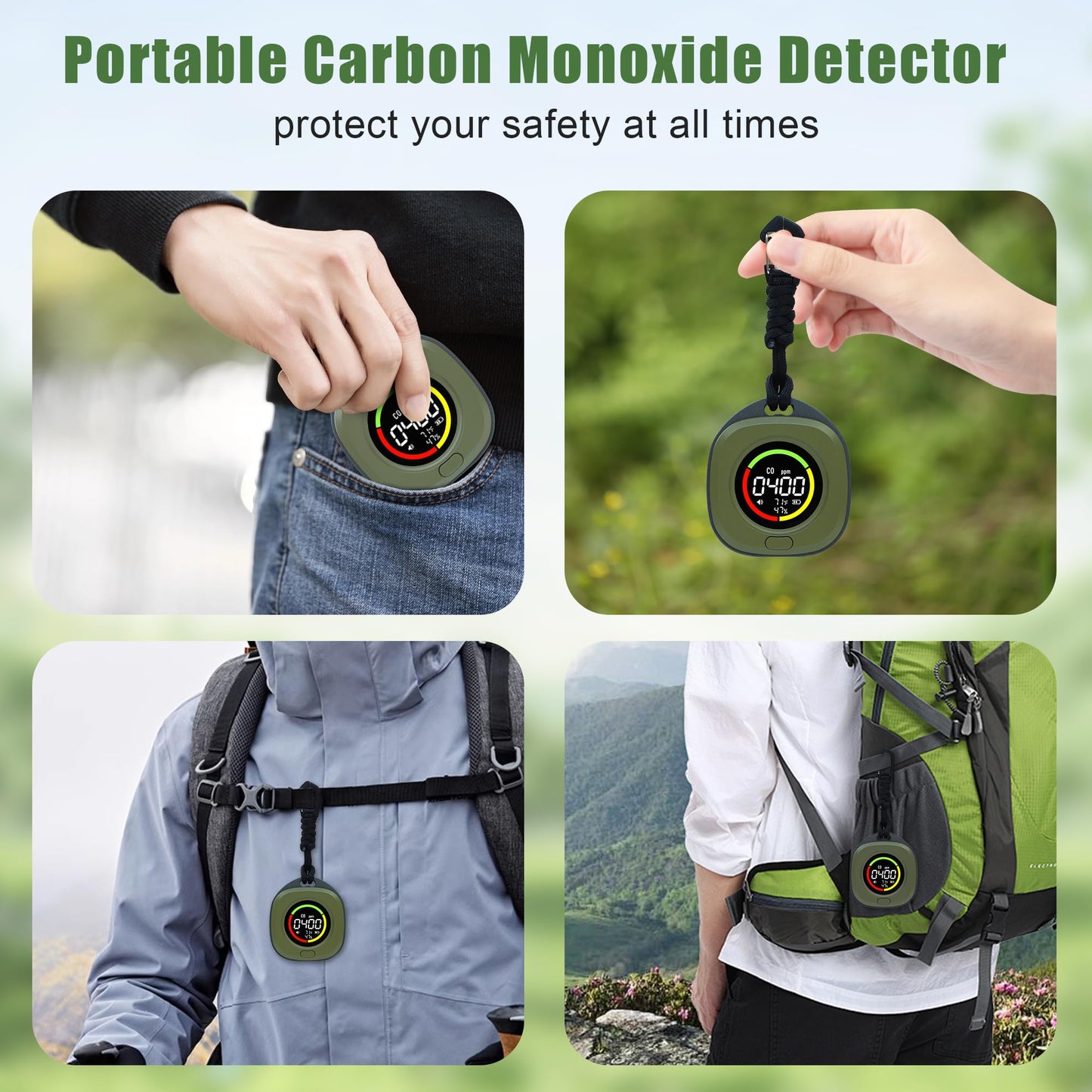 ASIEIT Portable Carbon Monoxide Detectors, 3-in-1 Travel CO Detector, Rechargeable CO Monitor 120HR Standby, CO Alarm Temp/Hum Sensor, for Camping, Hotel, RV - UL 2034 & FCC Certification