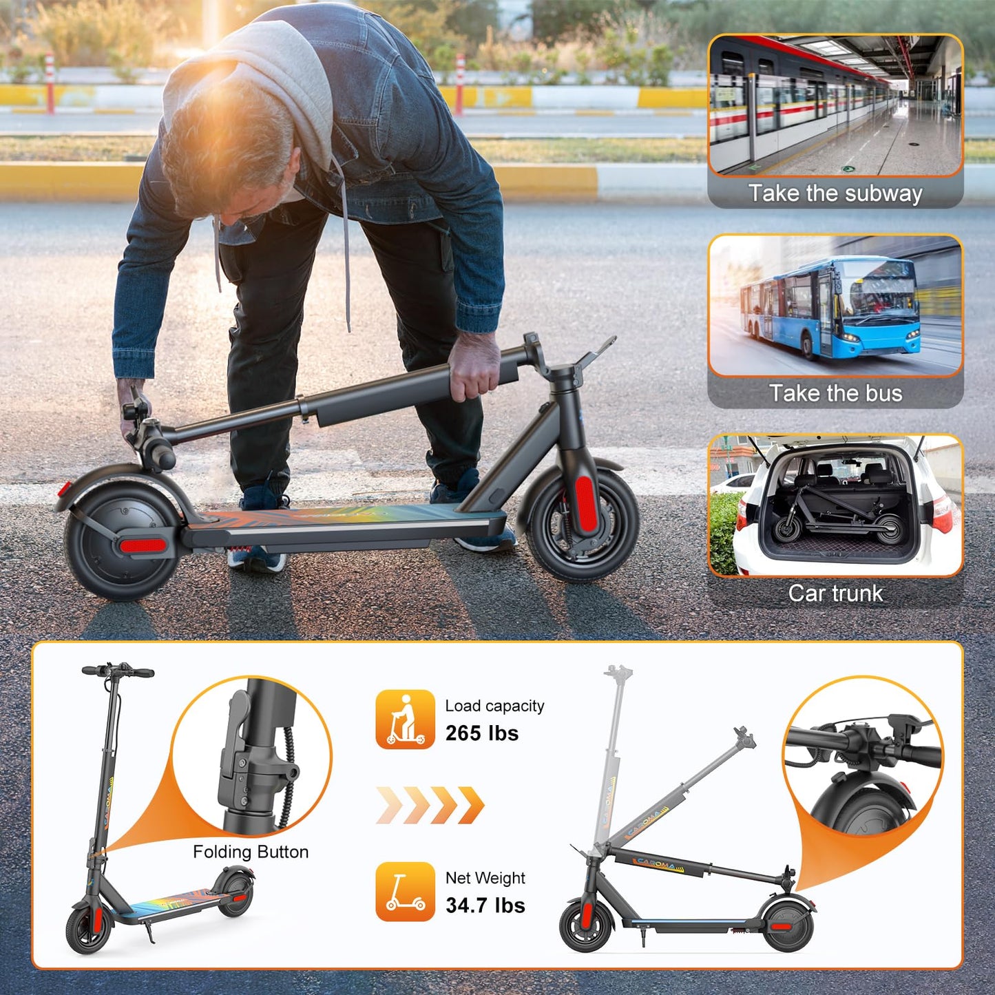 Caroma E22 PRO Electric Scooter Adults, 350W Motor,20Miles Range&20Mph, Foldable Commute Electric Scooter Adults,E Scooter with Cruise Control&Dual Braking System,Smart App Control&LED Display(Black)