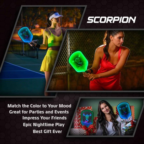 SCORPION Pioneer Pickleball Paddles - Premium, Lightweight Pickleball Paddle with LED Edge Lighting, Fiberglass Face, 11mm PP Honeycomb Core - Pickleball Set with Paddle Cover & Wrist Sweat Band