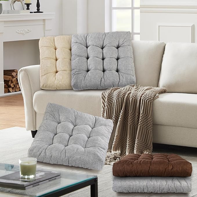 LYLNBYWK Meditation Floor Cushions Set of 2, Thickened Floor Pillow for Adults, Large Square Pillows Seat Cushion for Tatami Living Room Yoga, Memory Sponge Block Added, 22x22 Inch, Grey