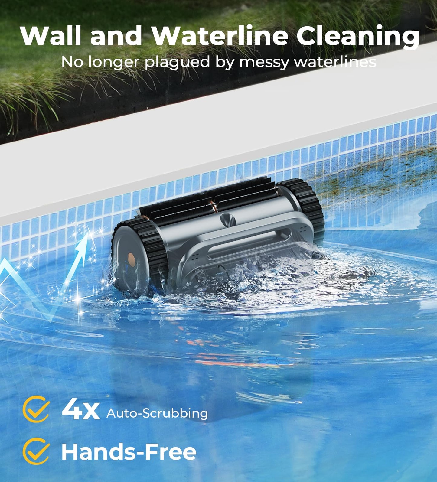 Ezioov U8 Cordless Robotic Pool Cleaner, Wall & Waterline Cleaning, Smart Navigation, Auto-Docking, 150 Min Runtime, Pool Vacuum Robot for Inground & Above-Ground Pools up to 2600 Sq.ft