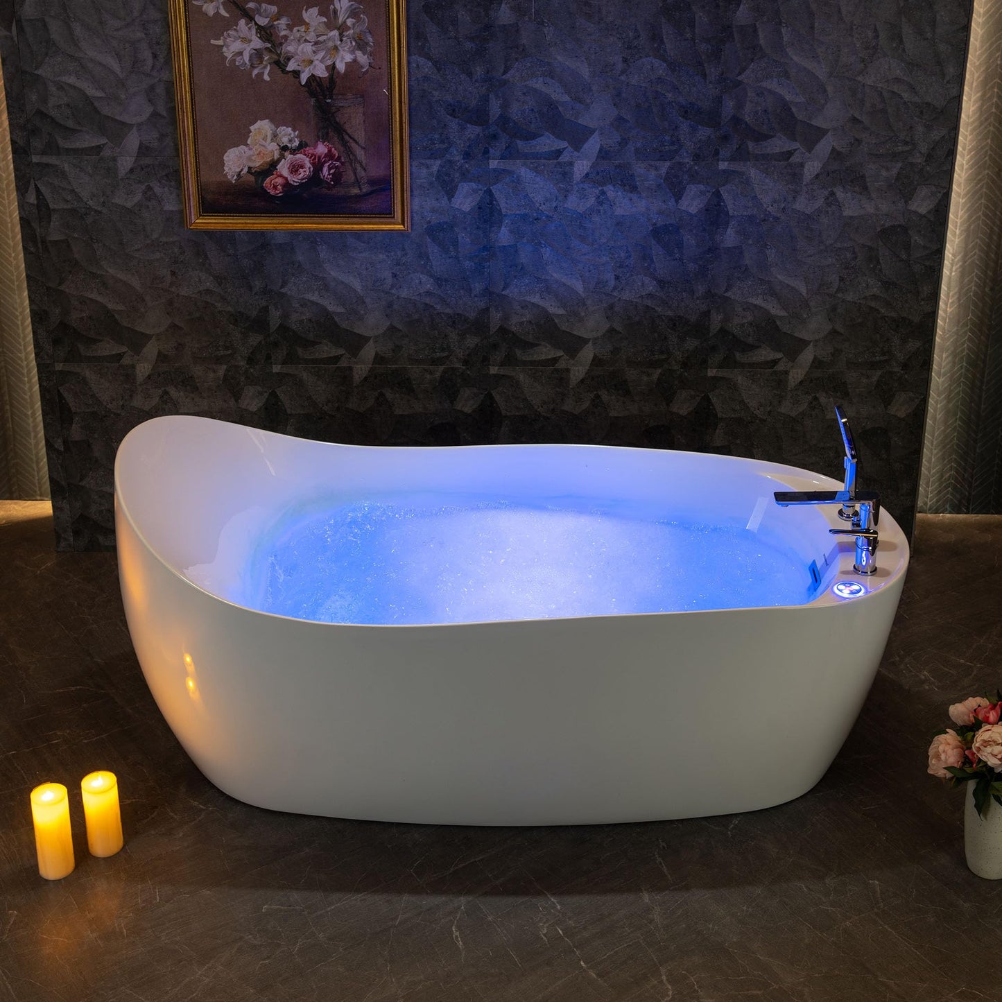 WOODBRIDGE 71" x 31-1/2" Whirlpool and Air Bath Heated Soaking Combination Tub with Adjustable Speed Air Blower, Tub Filler and Display Control Panel, White, BJ700+F0042CH