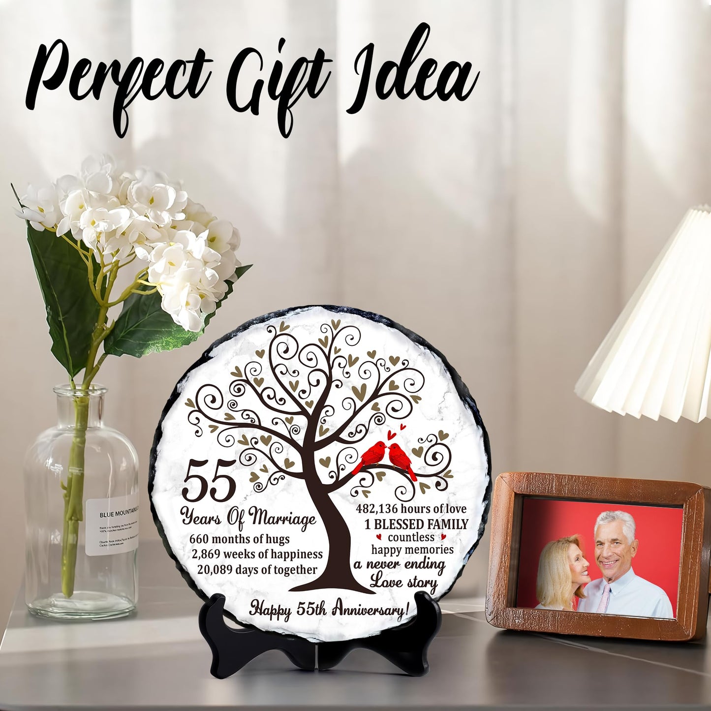 Bozspacer Emerald Couple Slate Plate- 55th Anniversary Wedding Gifts for Parents Couple - 55th Wedding Anniversary Unique Gift Ideas - 55 Years of Marriage Decoration, Keepsake, Plaque