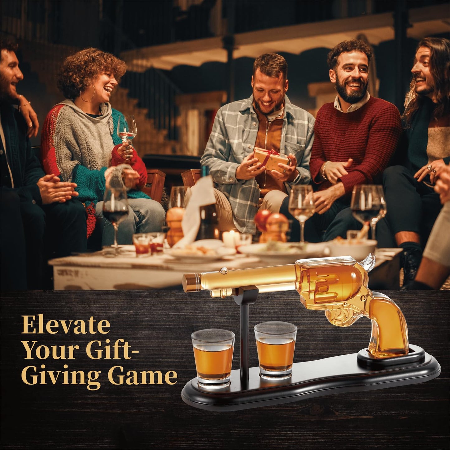 Gifts for Men Dad, Gun Whiskey Decanter Set with Shot Glasses, Unique Western Cowboy Style, Birthday Gift Ideas for Him, Liquor Decanter for Bourbon Alcohol Tequila, Liquor Dispenser Home Bar Drinking
