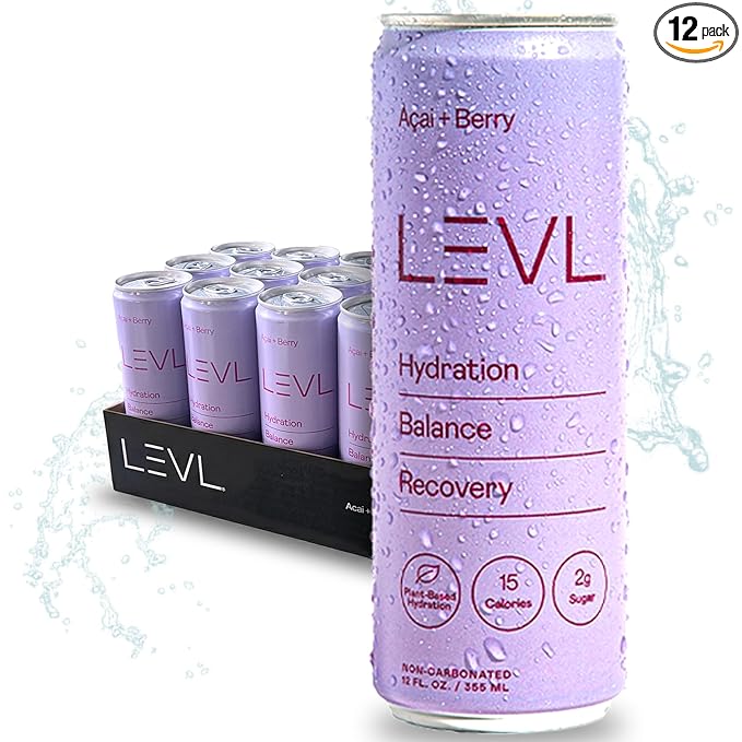 LEVL Functional Hydration Drink - Acaí + Berry (Non-Carbonated) Pure Water, Real Fruit, Adaptogens, Electrolytes | All-Nat...