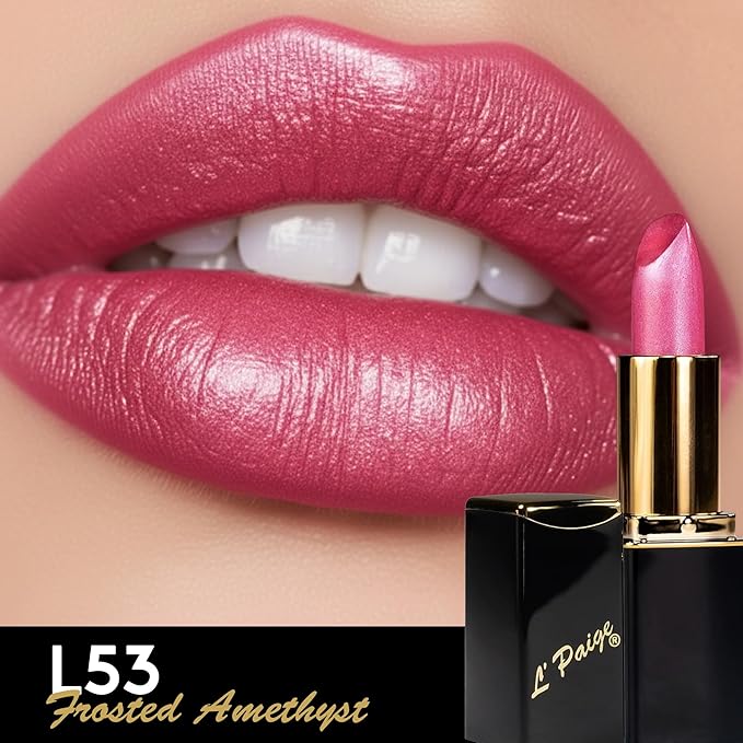 L’Paige Designer Lipstick – Frosted Amethyst Sheen in Cool Berry Pink, with Aloe Vera-Based, Long-Lasting, Moisturizing Formula for Smooth, Soft, Hydrated Lips – Ideal for All-Day Wear, Shade L53