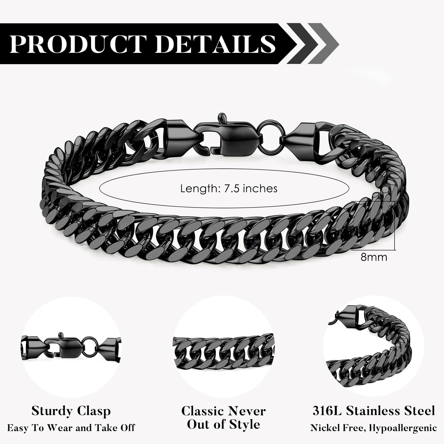 IEFLIFE Gifts for Brother - Brother Gifts from Sister Brothers, Birthday Gift for Men Him from Sister, 8mm Width Stainless Steel Cuban Link Chain Bracelet Gift for Brothers Man Him Jewelry