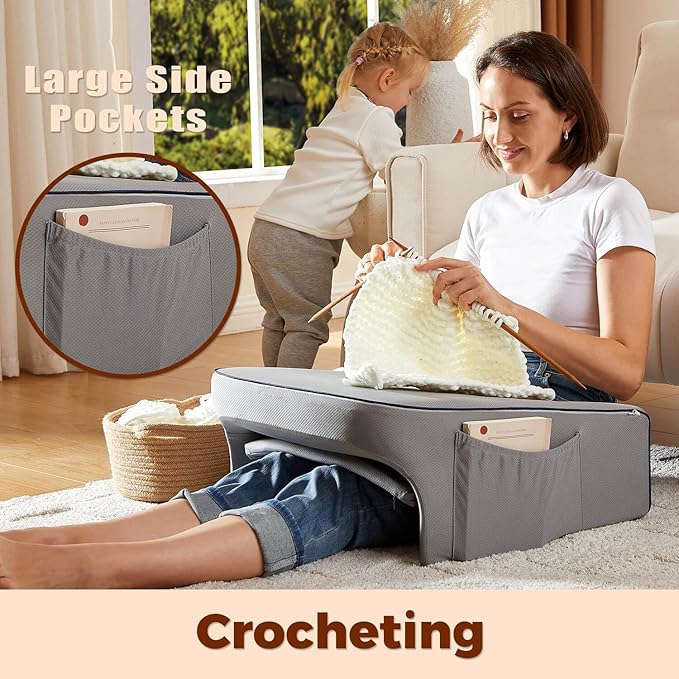 Reading Pillow for Bed, Gaming Pillow for Lap, Petite Adults, Teens Arm Rest Pillow, Memory Foam Lap Desk Pillow for Reading, Working, Playing, Crocheting in Bed Couch(Grey)