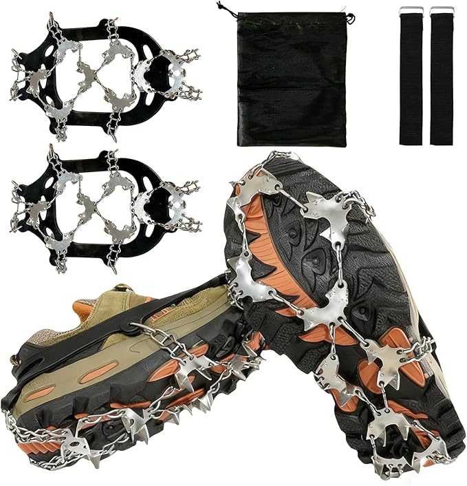 Crampons for Shoes, Footwear Traction Cleats Ice Snow Grips with 32 Stainless Steel Spikes, Shoe Anti - Slip Boots Spikes ...