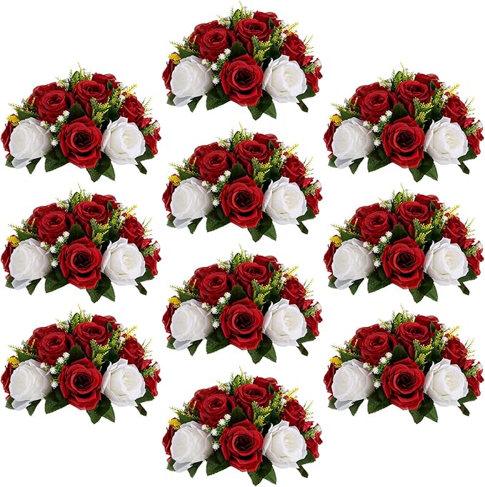 Sziqiqi Red Fake Flowers for Wedding Centerpiece Kissing Flower Balls for Tables Flower Centerpieces Arrangement for Party...