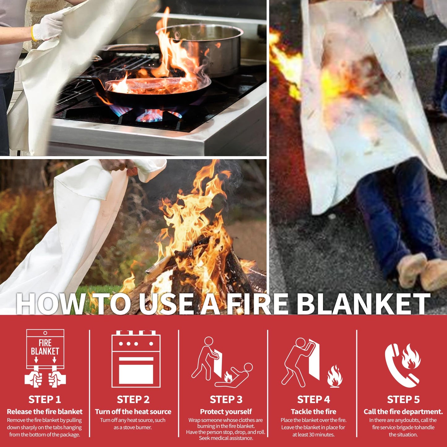WUERLI Fire Blanket for Home and Kitchen,40" x 40",2 Pack,Emergency Fire Blanket