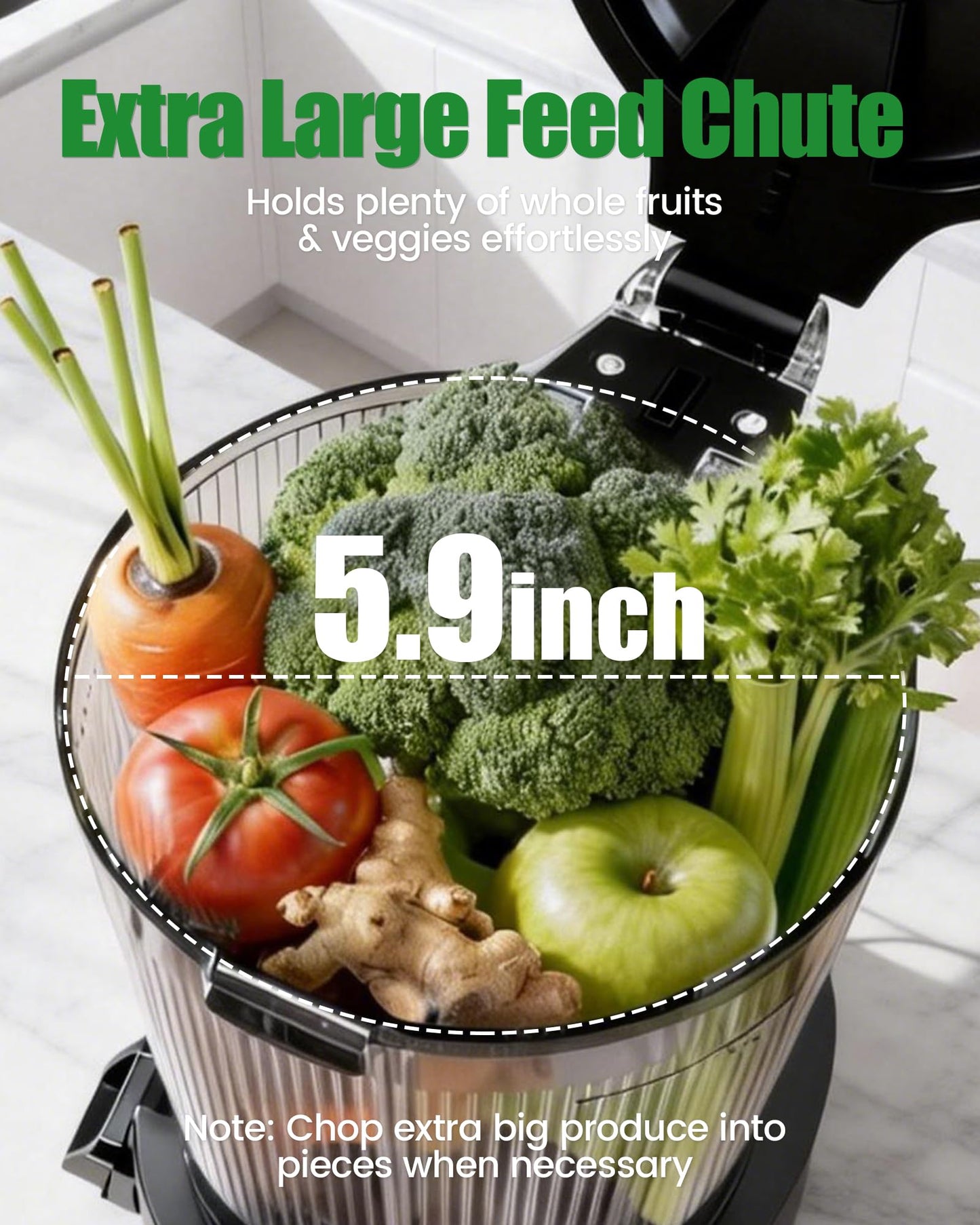Staweiger Juicer Machines, Cold Press Juicer with 6" Wide Chute, High Juice Yield Slow Masticating Juicer, Quiet Low db, Powerful Brushless Motor, Juicer Press For All Fruits & Vegetables BPA-Free