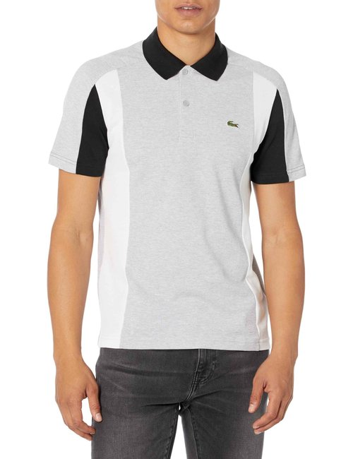 Lacoste Men's Seasonal Short Sleeve Regular Fit Color Block Polo, Argent Chine/Black/White, 3X-Large