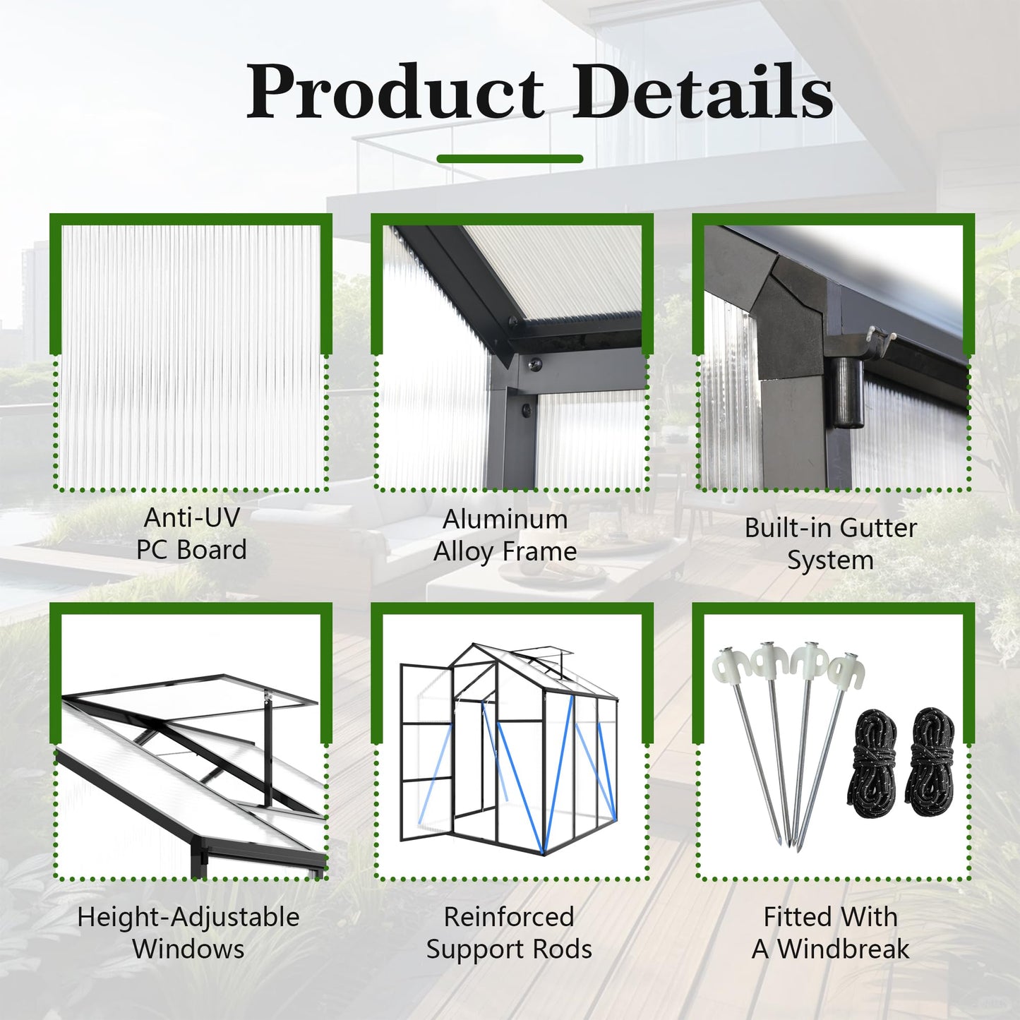 6x14FT Walk-in Polycarbonate Greenhouse Kit, Aluminum Frame Garden Greenhouse with Vent Windows & Rain Gutter, UV Resistant Plant Nursery House for Backyard Patio Plant Growing Shelter Large