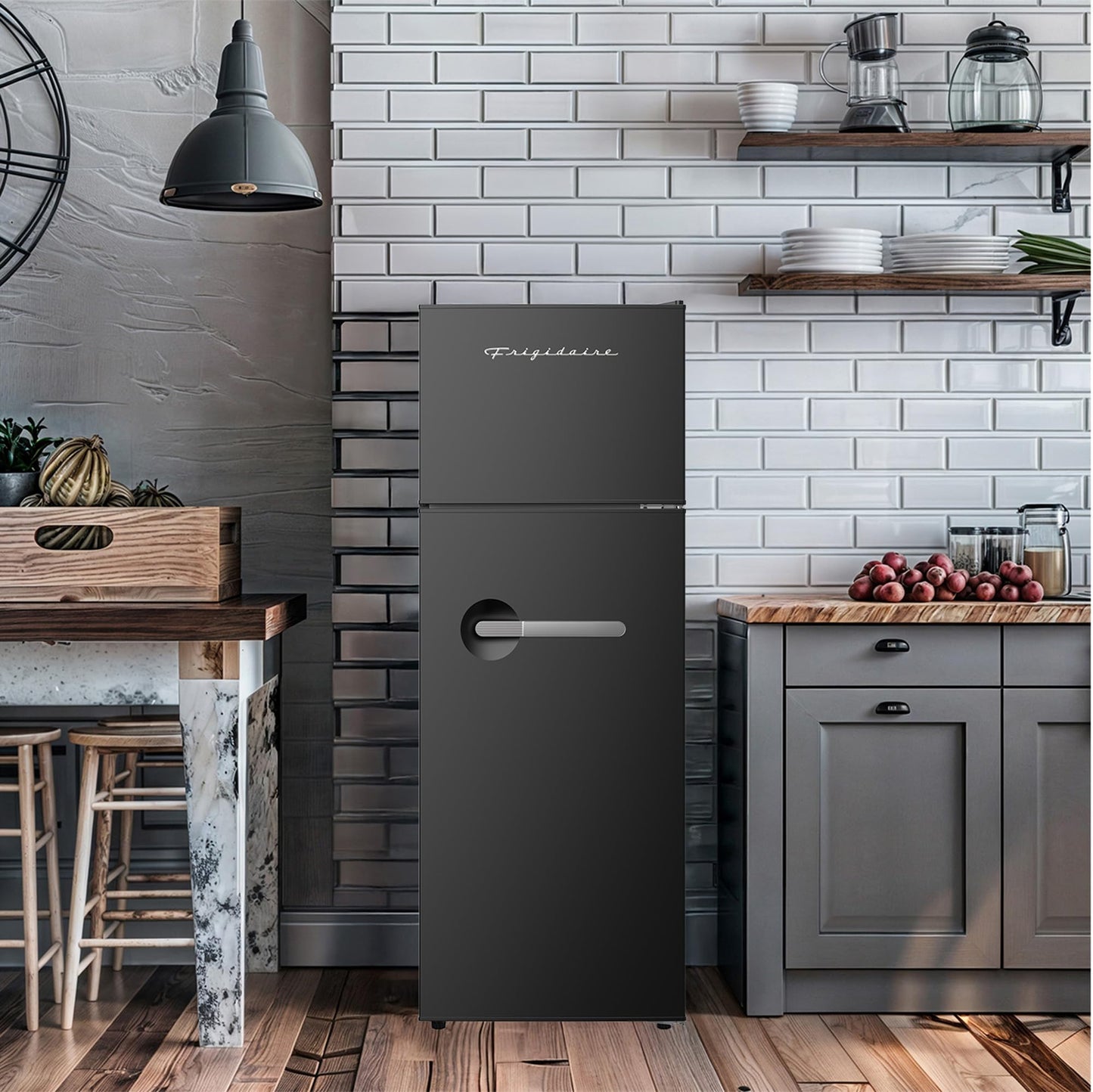 Frigidaire Retro Apartment Size Refrigerator with Top Freezer - 2 Door Fridge with 7.5 Cu Ft of Storage Capacity, Adjustable Spill-Proof Shelves, Door & Crisper Bins, Black