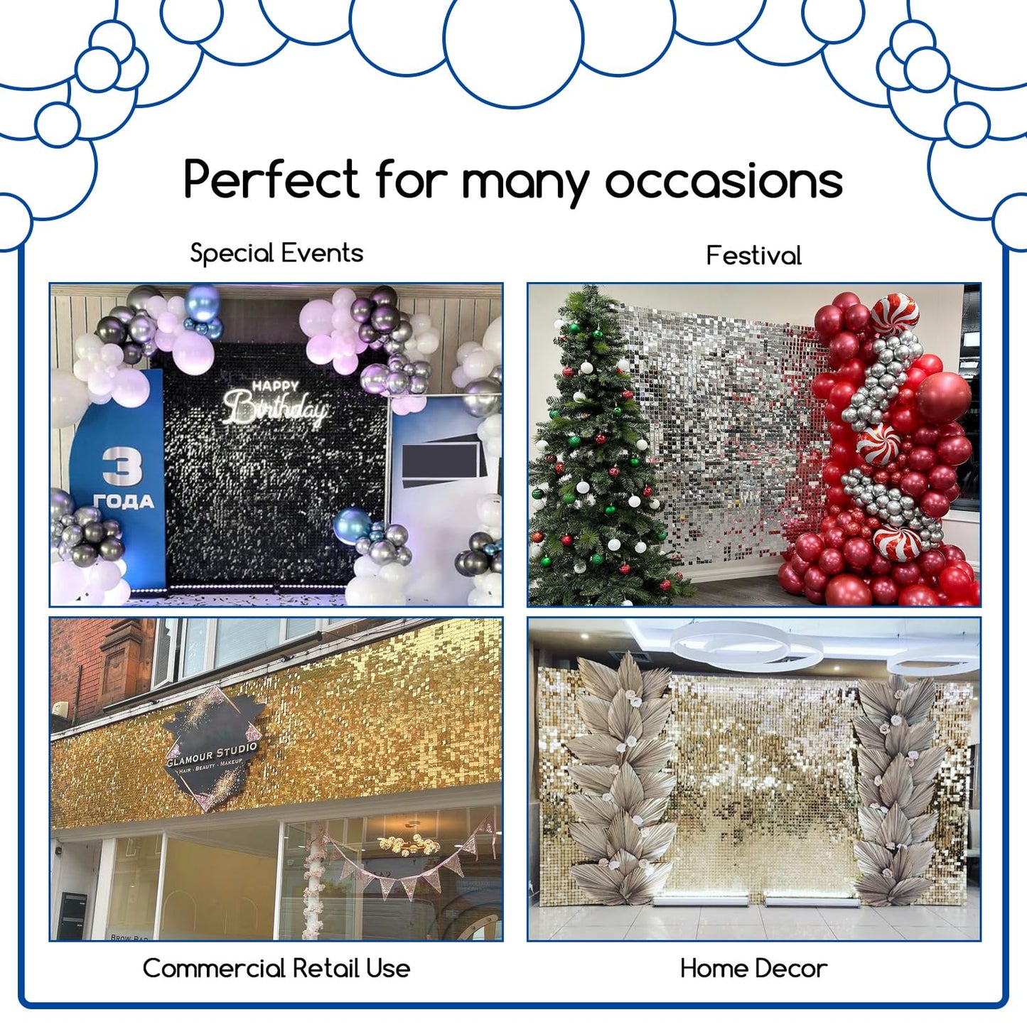 COKAOBE Light Gold Shimmer Wall Backdrop 24PCS Gold Sequins Backdrop Decoration Panels, Photo Backdrops for Birthday, Anniversary Wedding Engagement Decoration (Light Gold)
