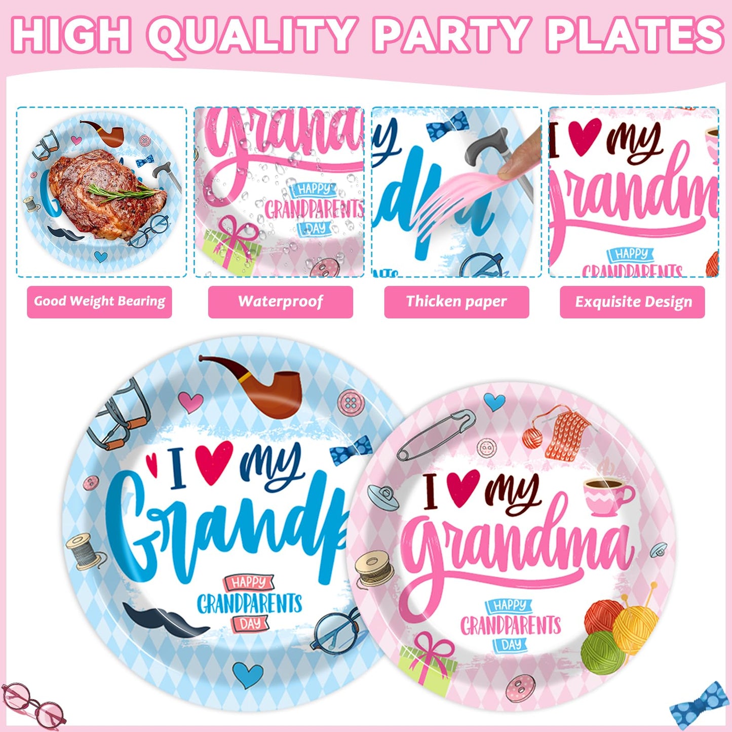 gisgfim 96Pcs Grandparents Day Party Supplies Happy Grandparents Day Birthday Paper Plates Napkin Grandma and Grandpa Tableware Dinnerware Decoration Favor for Grandma and Grandpa Party Home Serve 24