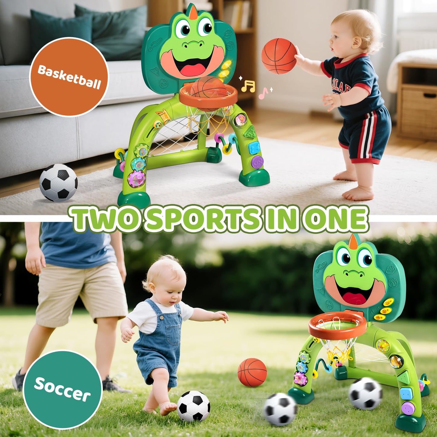 Marstone Baby Toys for 1 Year Old Boy Gifts: Toddler Basketball Hoop and Soccer Goal Activity Center Toys with Sound and Music for Kids 1-3, Interactive 1st First Birthday, Christmas, Xmas Present