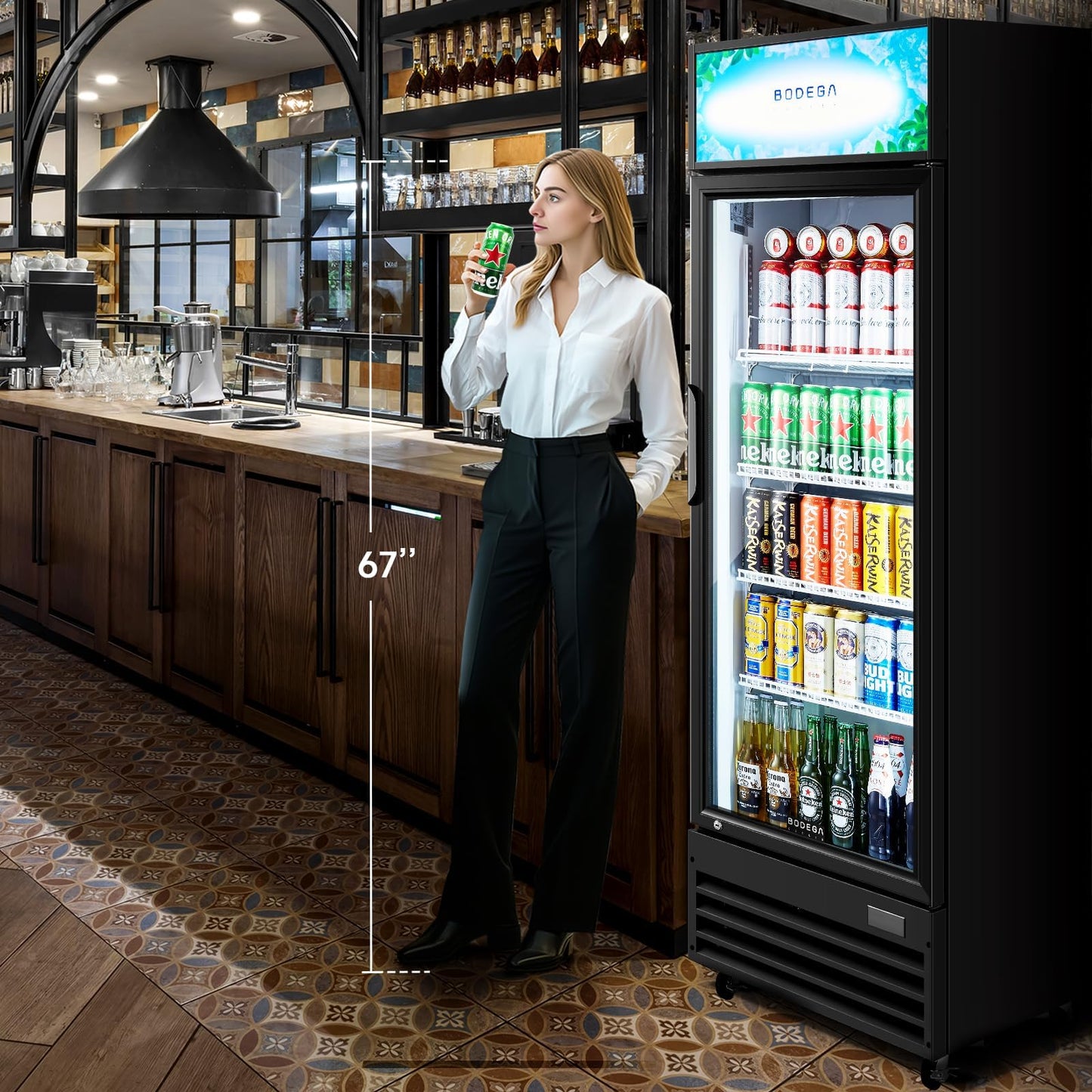 BODEGACOOLER Commercial Refrigerators with 4 shelves, 240 cans &160 bottles Beverage, 11.3 Cu. Ft. Commercial Merchandiser Refrigerators with Soft LED Light,For Garage, Gym, Man cave, Shop, Office.