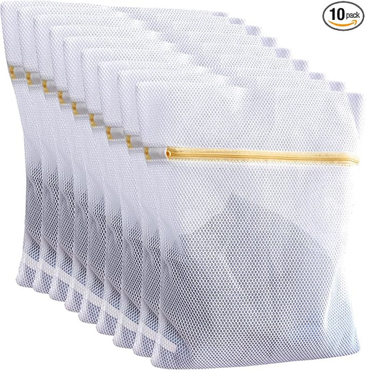 10 Pcs Laundry Bags Mesh Wash Bags, Premium Durable Double-Layer Honeycomb Mesh Laundry Bags for Delicates 12 x 16 Inches