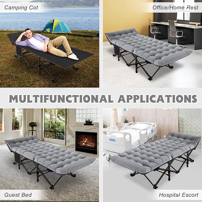 ABORON Camping Cot for Adult 28" Extra Wide, 2PK Heavy-Duty 1200D Oxford Cot for Sleeping, Portable Folding Camp Bed with Mat & Carry Bag