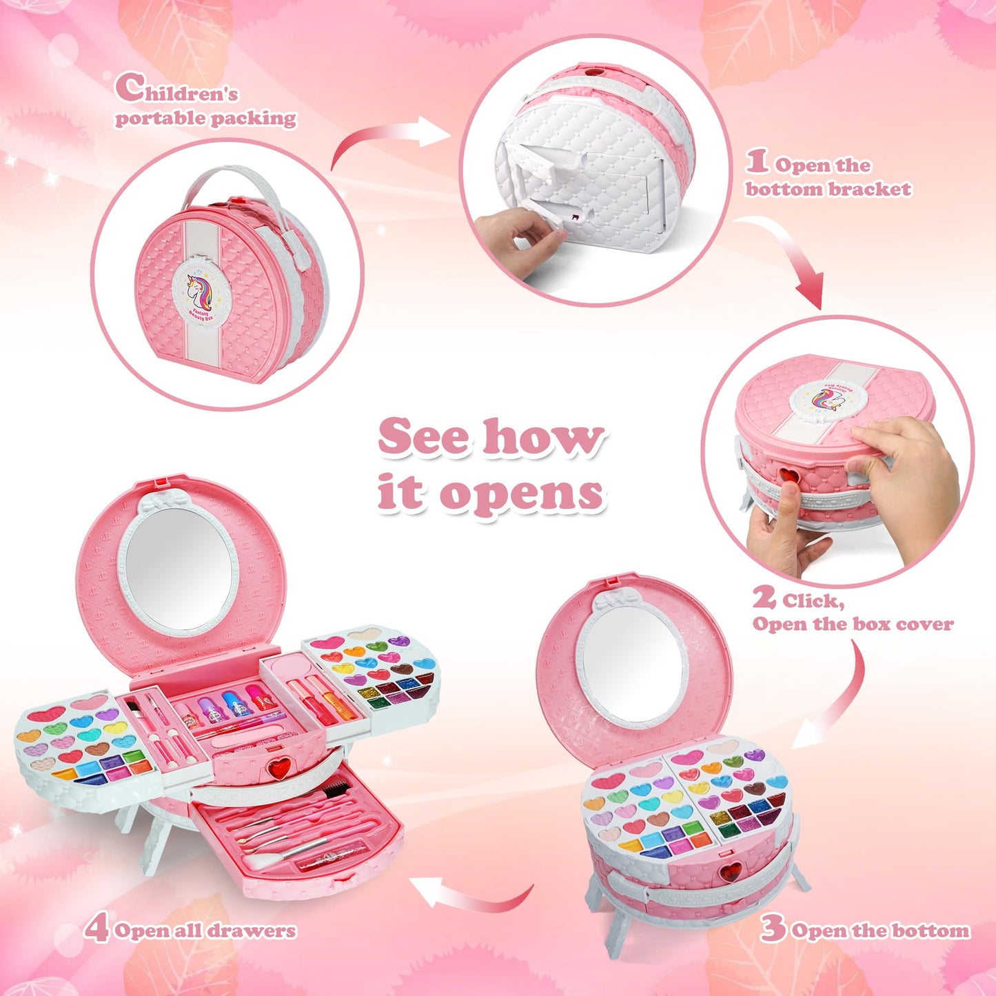 Kids Washable Makeup Girls Toys - Real Makeup Kit for Little Girls, Kid Make up Set for Toddlers Children Princess Dress Up Christmas Birthday Gifts Toys for 3 4 5 6 7 8 9 10 11 12 Year Old Girls