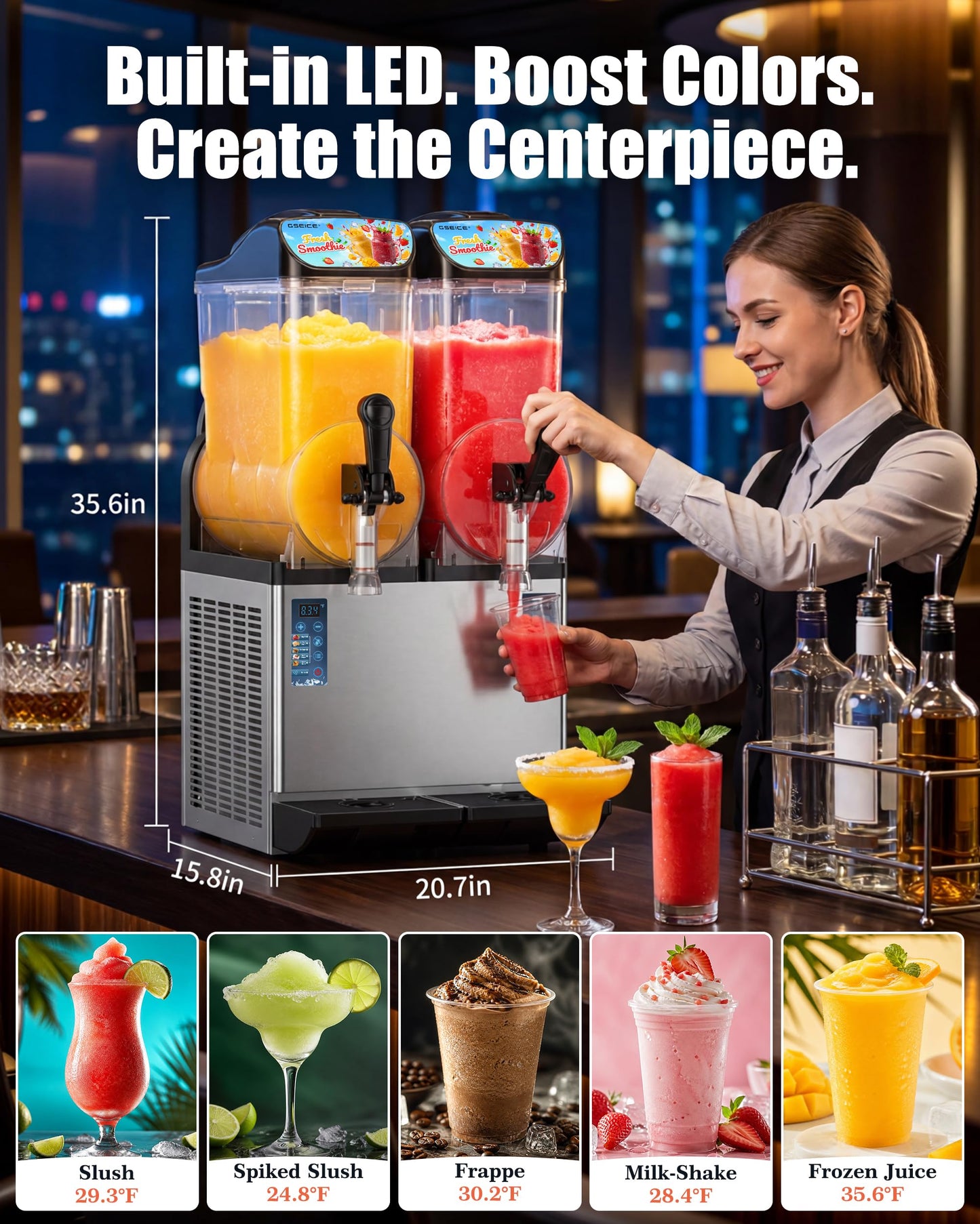 GSEICE Commercial Slushy Machine 8Gal/30L, Margarita Slushie Smoothie Frozen Drink Maker,5-in-1,Wine Daiquiri Frapper Dispenser for Restaurants, Bars,Cafe and Home Party