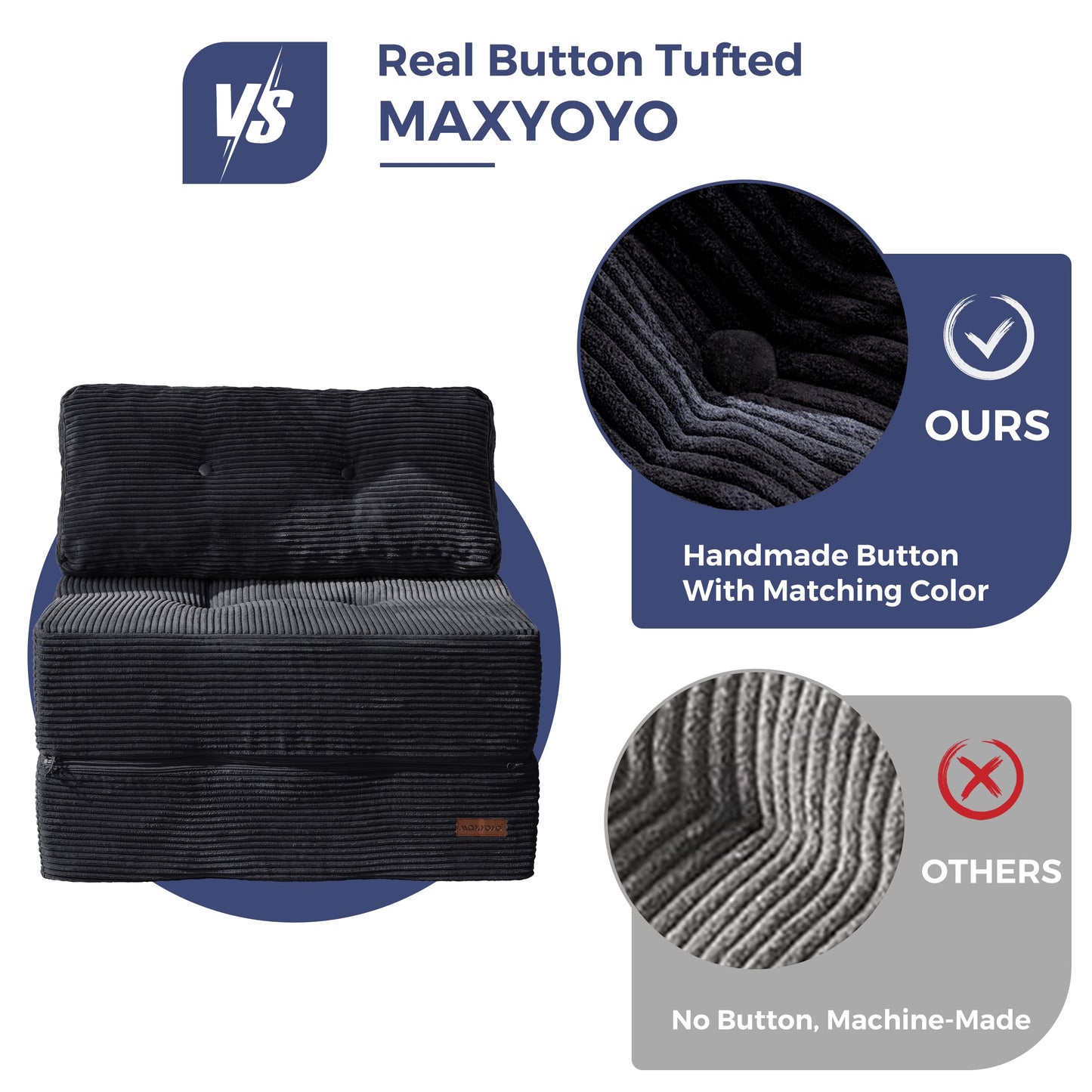 MAXYOYO Folding Sofa Bed, Convertible Sofa Bed with High-Density Support Foam, Portable 4 in 1 Fold Out Chair to Floor Lounger, Versatile Floor Couch for Living Room Bedroom, Black