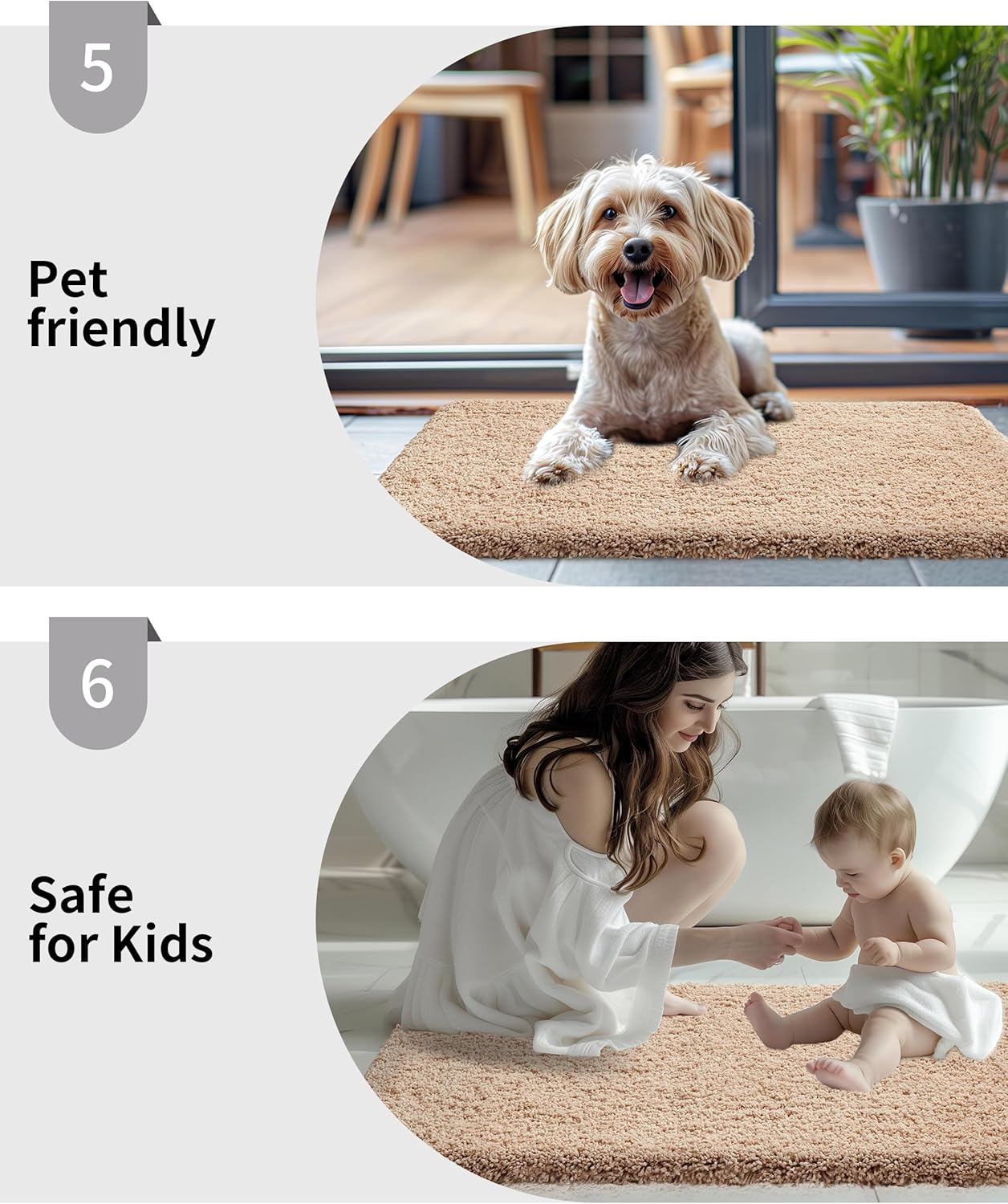 Small Bathroom Rug 17x24 Non Slip Beige Fluffy Bath Mat for Bathroom Floor Washable Plush Luxury Bath Rug for Tub Soft Shaggy Absorbent Shower Mat