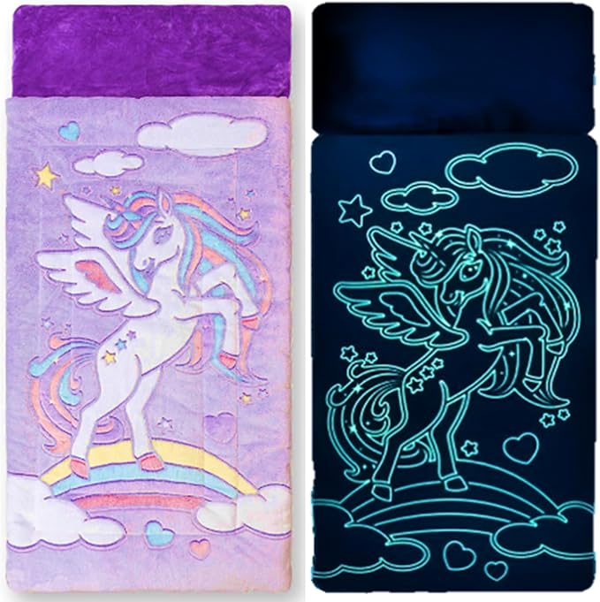 Unicorn Sleeping Bag for Kids – Glow in The Dark Kids Sleeping Bags Make Fun Unicorn Gifts for Girls. Perfect for Sleepove...