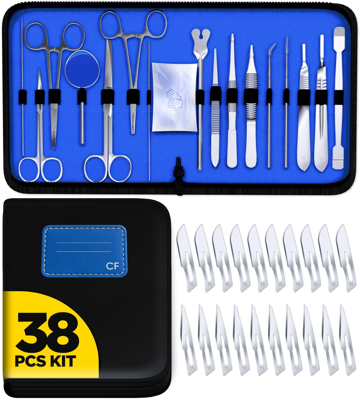 Core Flex Advanced Dissection Kit Biology Lab Anatomy Dissecting Set with Stainless Steel Scalpel Knife Handle Blades for Medical and Veterinary Students Stainless Steel 38-Piece
