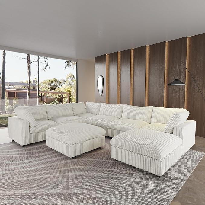 Cloud Modular Sectional Couch,157" Oversized 8 Seater Living Room Seats,U Shaped Sofa Couch with Storage Ottoman,Plush Convertible Sectional with 2 Chaise,Sofa Covers Washable&Replaceable (Beige)