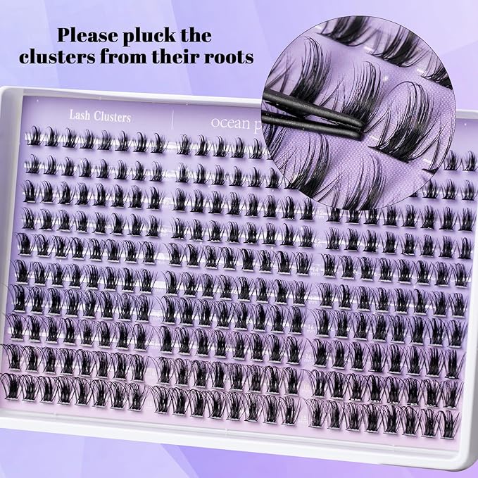 Ocean Pearl Lash Clusters Kit 300pcs,Eyelashes,spike-effect cluster lashes,10-18mm manga/anime-inspired lashes clusters,eyelash clusters,DIY Cluster Eyelash Extensions with lash bond+seal+tweezers-M33