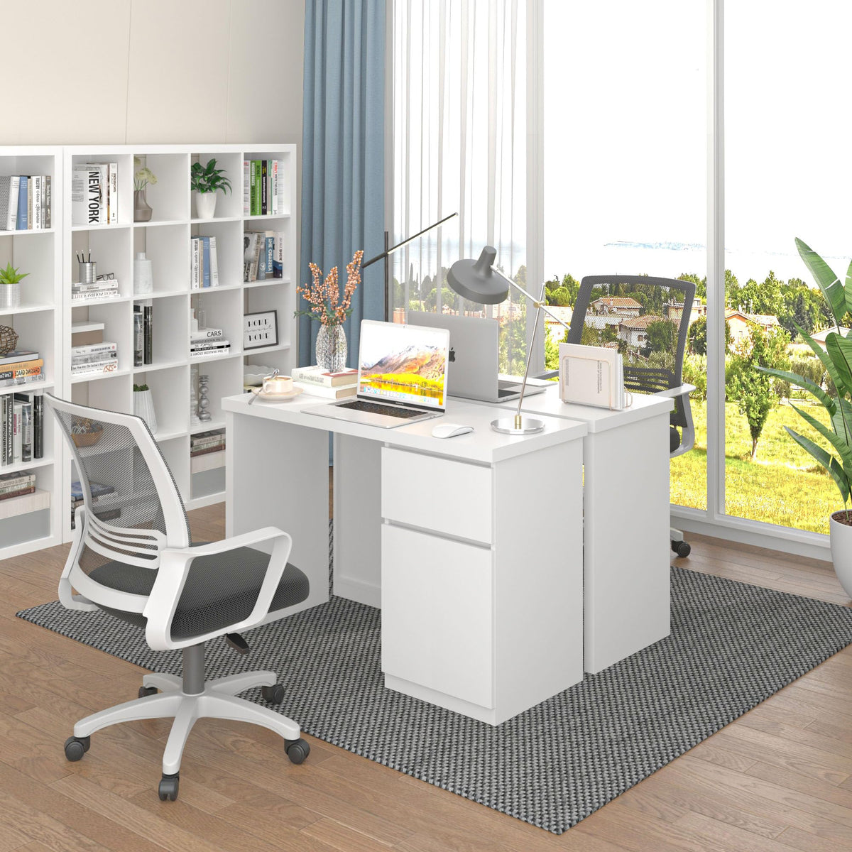 furtble White Desk with Drawers, 43 Inch Small Cute Desk for Bedroom, Home Office PC Desks Workstation Study Table Deskswith Storage, White