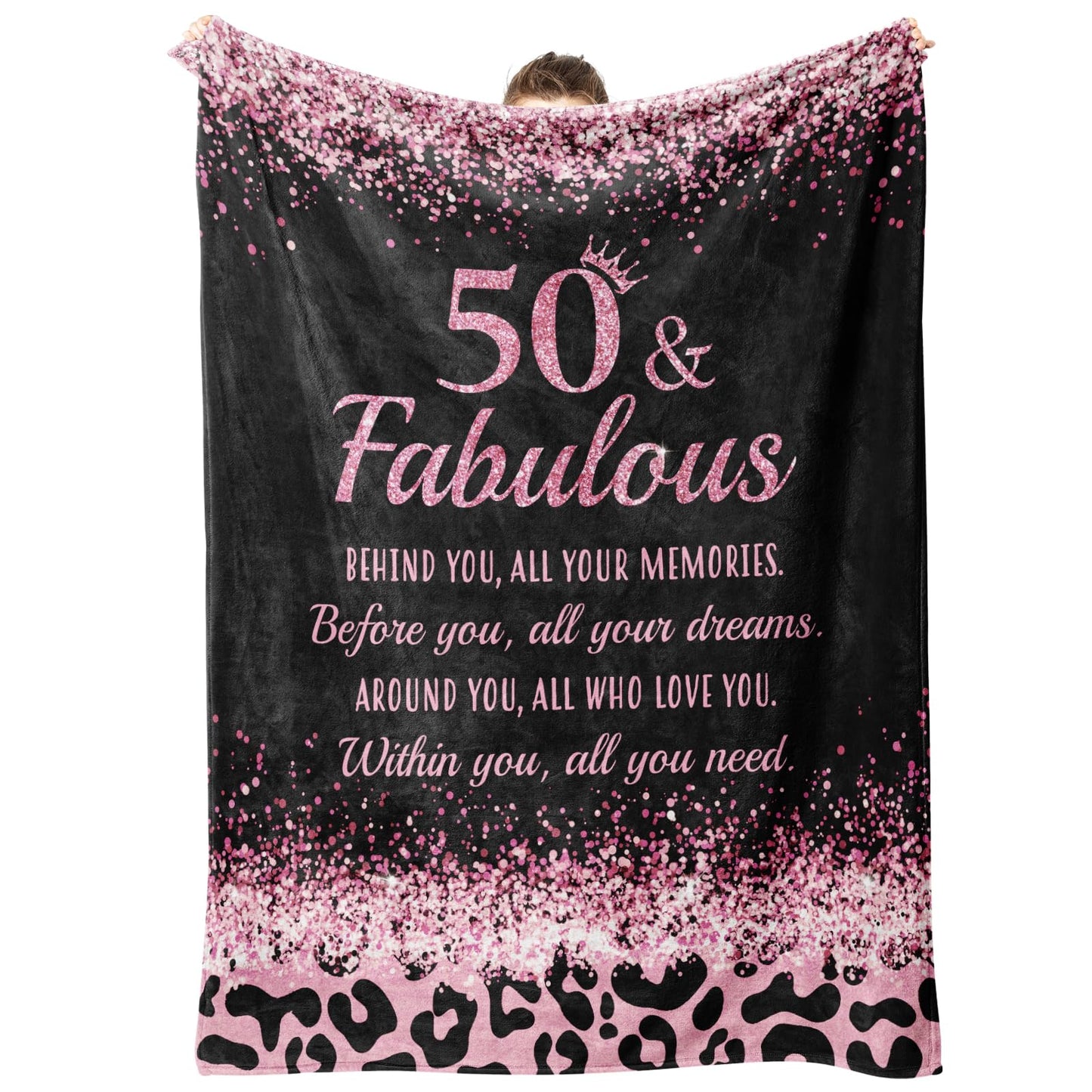 GoMelley 50th Birthday Gifts for Her- 50 and Fabulous Cheetah Leopard Print Flannel Blanket- 50 Years Old Gifts for Women, 50th Birthday Gifts for Women, Friends, Mom, Wife, Aunt, Sister, 60"*50"