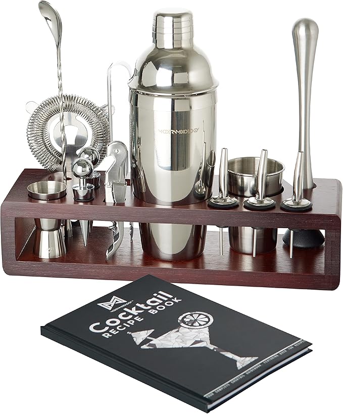 Modern Mixology 21-Piece Cocktail Shaker Set with Stand, Bartender Kit for Home Bar Accessories: 24oz Martini Shaker, Jigg...