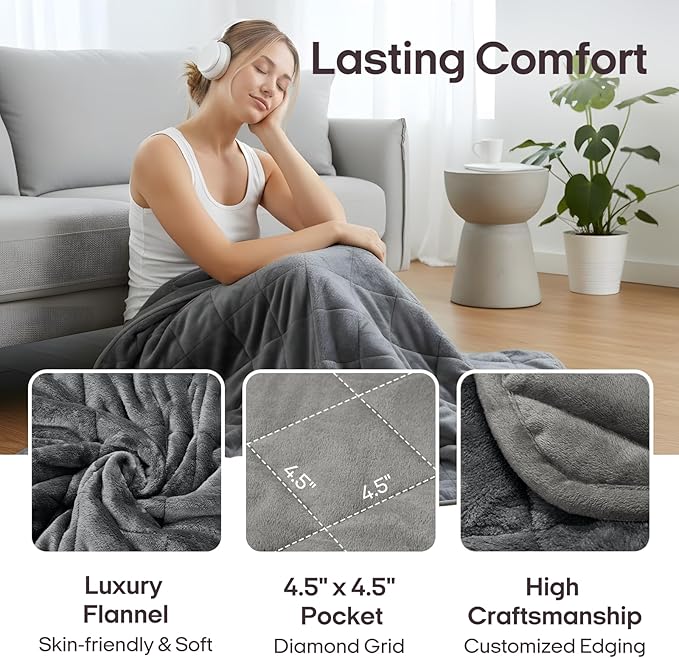 ZonLi Royal Posh Velvet Weighted Blanket for Adults, Dual Sided Cozy Fluffy Heavy Blanket(60"x80",15lbs,Grey), Bed Sofa Heavy Blankets, Soft Material with Premium Glass Beads, Easy Care