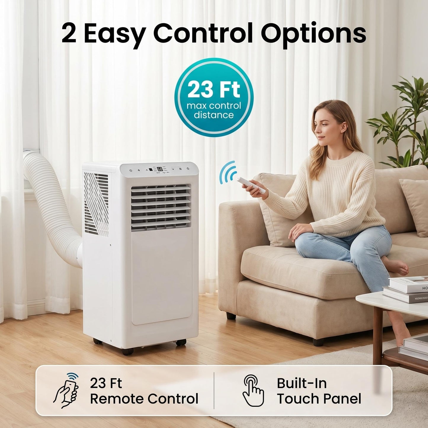 8,000 BTU Portable Air Conditioners, Portable AC Unit for Basement & Bedroom, Remote & Auto Evaporation, 4-in-1 Cooling Unit, Floor AC, Covers Rooms up to 350 Sq.Ft, Sleep Mode, Remote Control